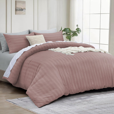 4 Piece Stripe Bedding Set - Duvet Cover, Fitted Sheet & Pillowcases