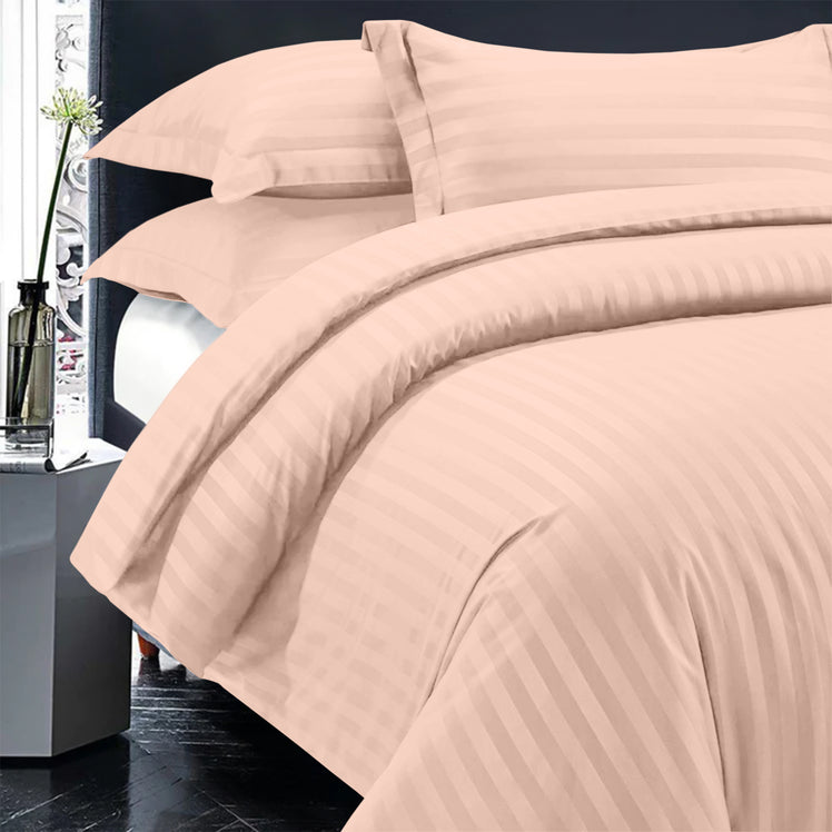 Peach Striped Bedding Duvet Cover Set