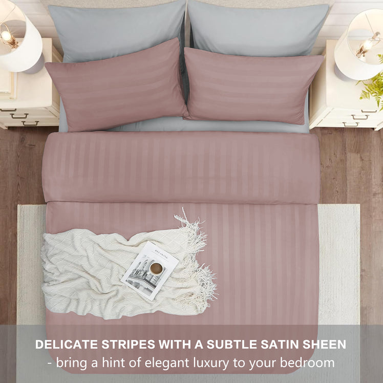 4 Piece Stripe Bedding Set - Duvet Cover, Fitted Sheet & Pillowcases