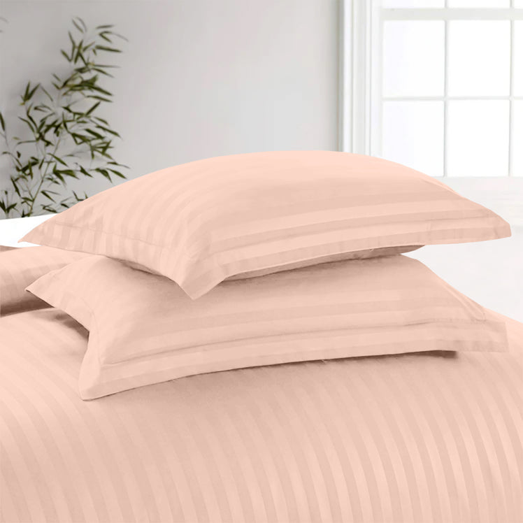 Peach Striped Bedding Duvet Cover Set