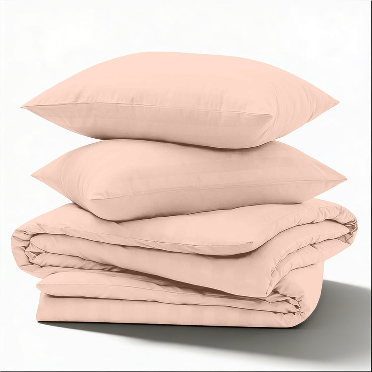Peach Striped Bedding Duvet Cover Set