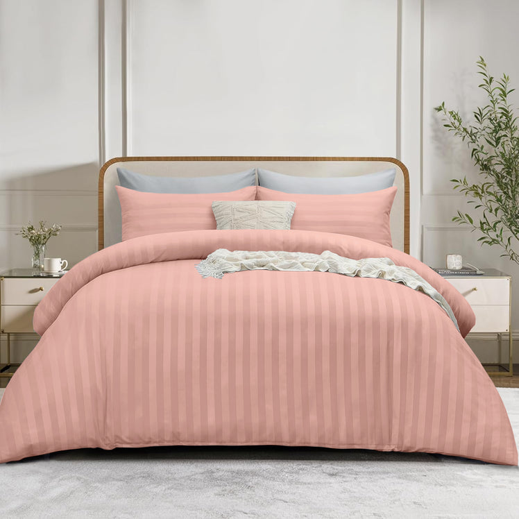 4 Piece Stripe Bedding Set - Duvet Cover, Fitted Sheet & Pillowcases