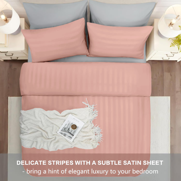 4 Piece Stripe Bedding Set - Duvet Cover, Fitted Sheet & Pillowcases
