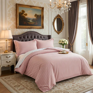 Peach Striped Bedding Duvet Cover Set