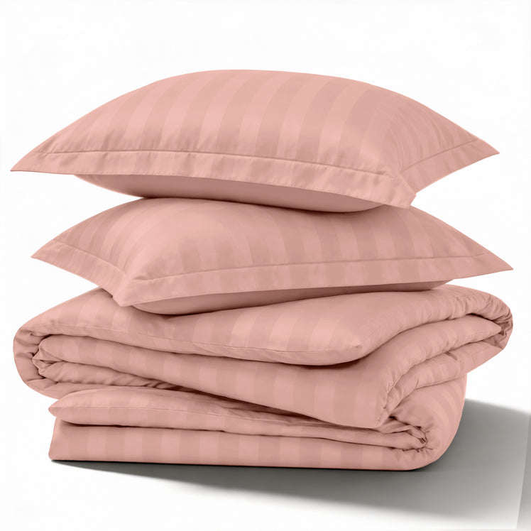 4 Piece Stripe Bedding Set - Duvet Cover, Fitted Sheet & Pillowcases