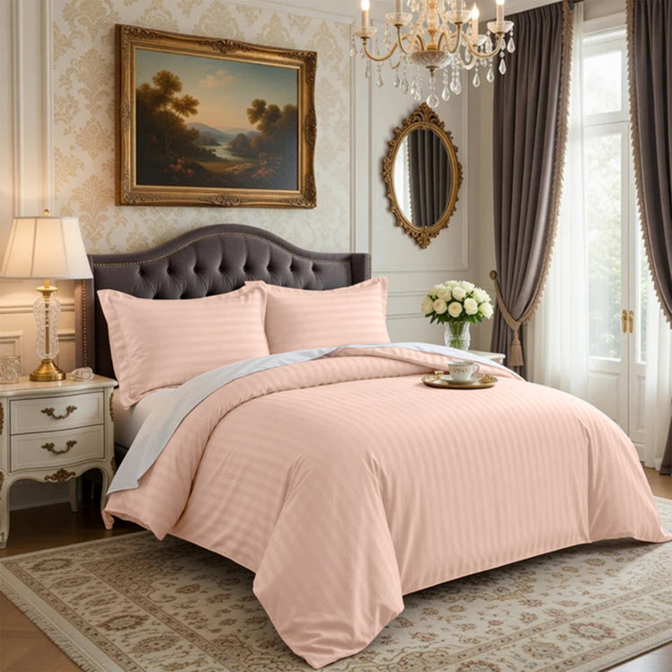 Peach Striped Bedding Duvet Cover Set