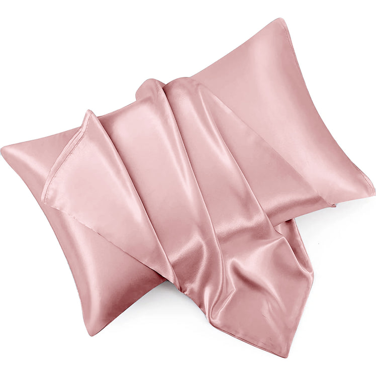 Pink Satin Silk Pillowcases Pair