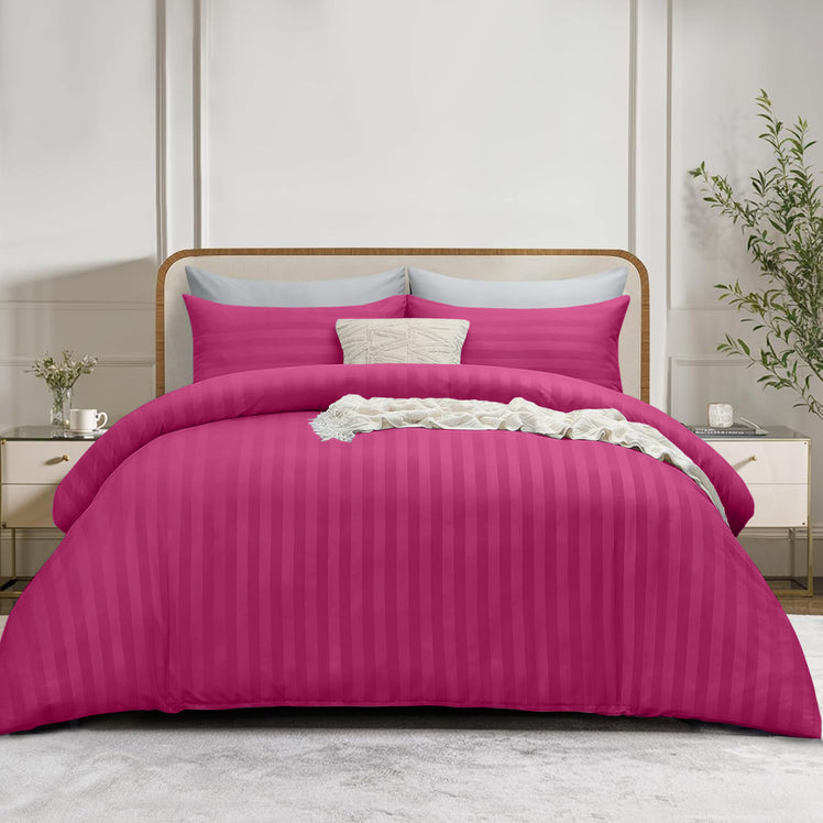 4 Piece Stripe Bedding Set - Duvet Cover, Fitted Sheet & Pillowcases