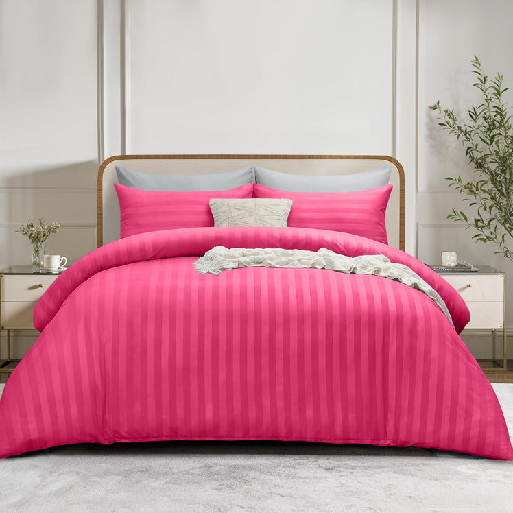 4 Piece Stripe Bedding Set - Duvet Cover, Fitted Sheet & Pillowcases