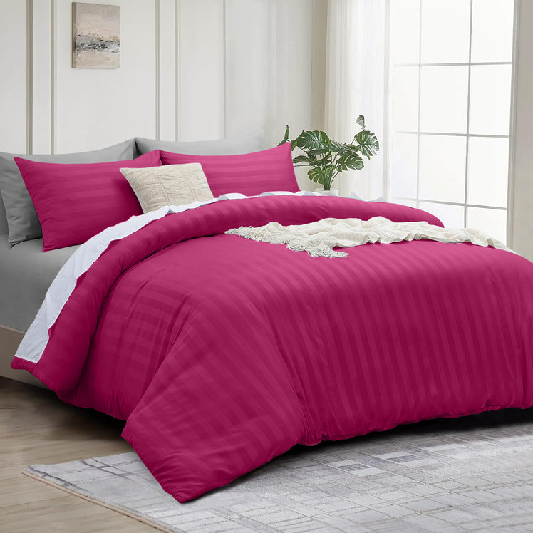 4 Piece Stripe Bedding Set - Duvet Cover, Fitted Sheet & Pillowcases