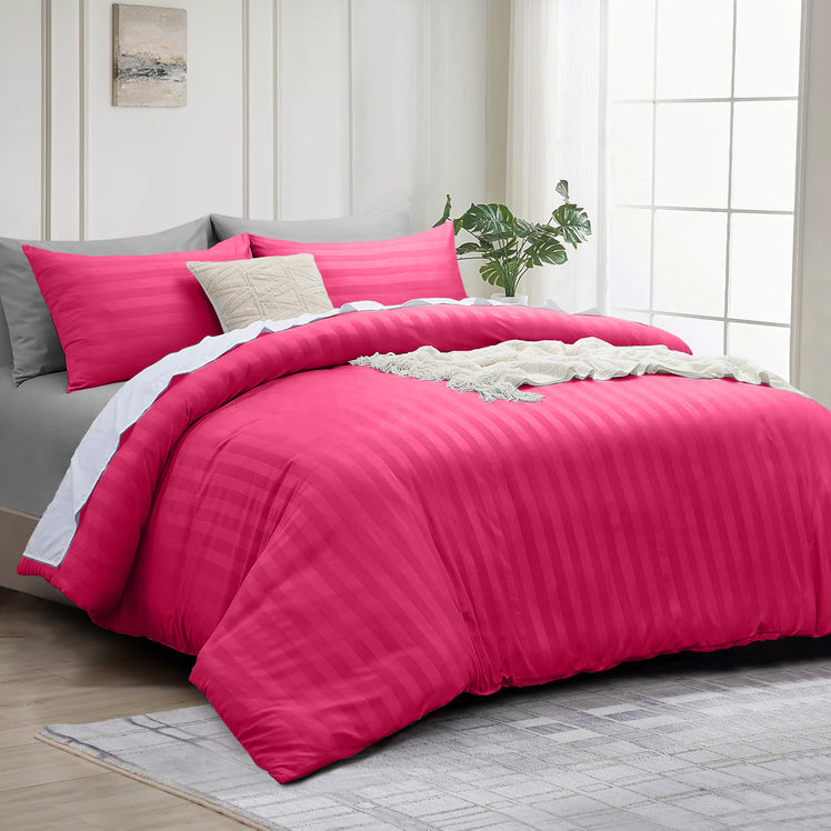 4 Piece Stripe Bedding Set - Duvet Cover, Fitted Sheet & Pillowcases