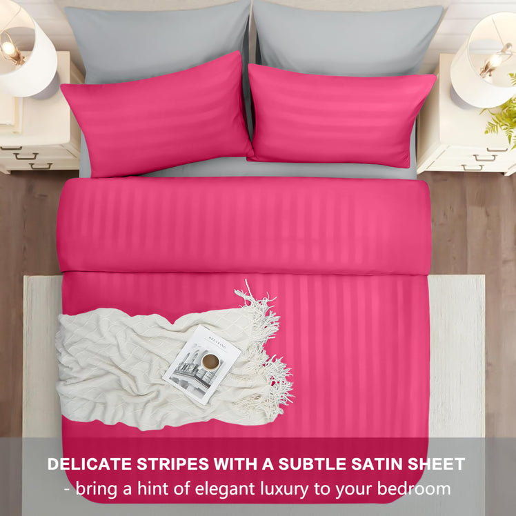 4 Piece Stripe Bedding Set - Duvet Cover, Fitted Sheet & Pillowcases