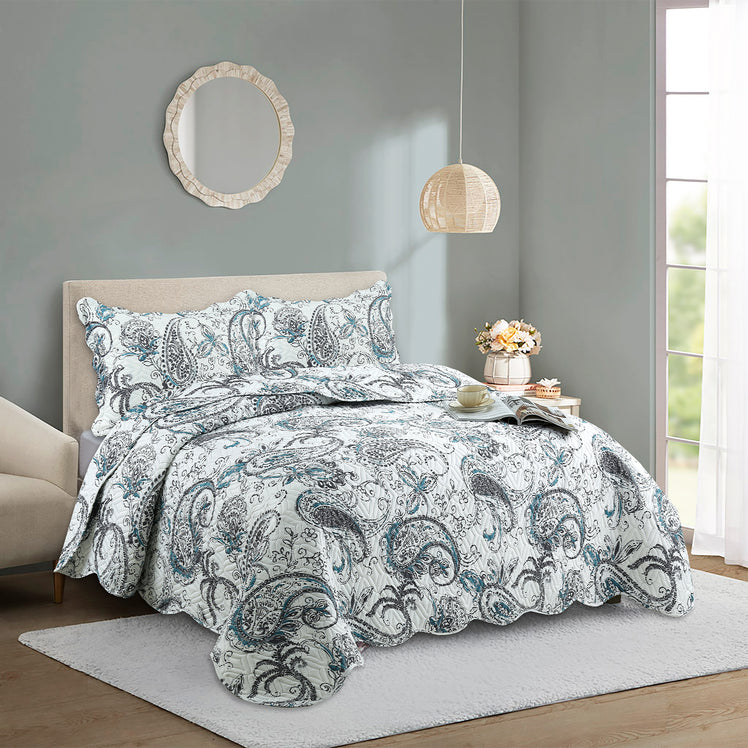 CozyStitch Striped Cotton Bedspread Set - Oversized Queen 102x120 Inches, 3-Piece Hotel Style Coverlet In Brown Navy Gray
