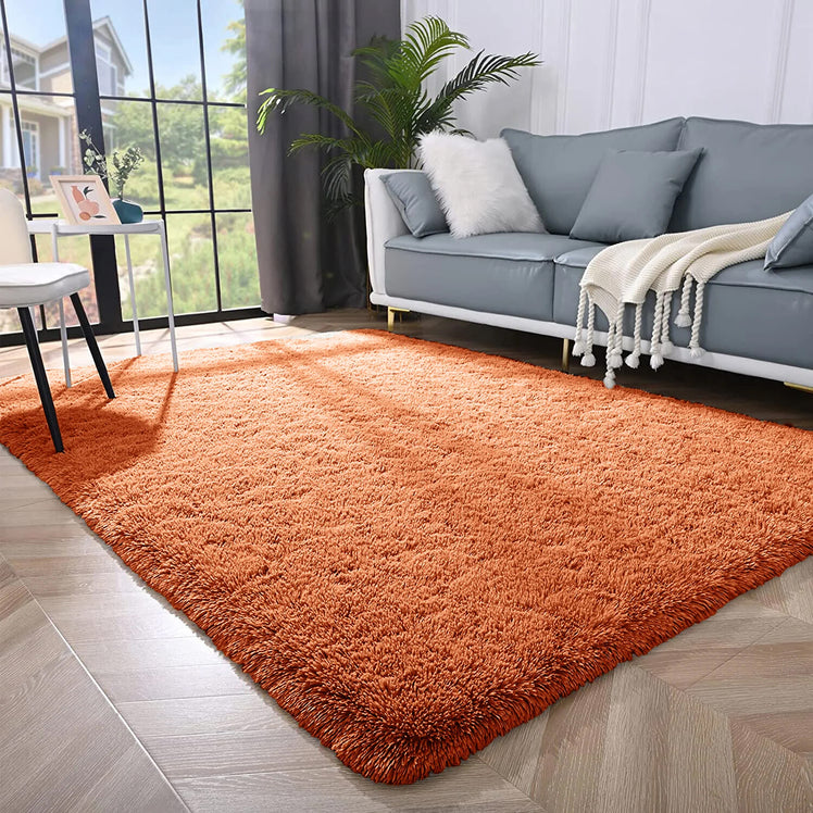 Rust Shaggy Rug Large Soft Fluffy Shag Pile