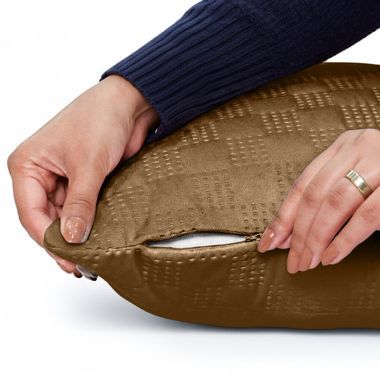 Check Embossed Velvet Cushion Cover