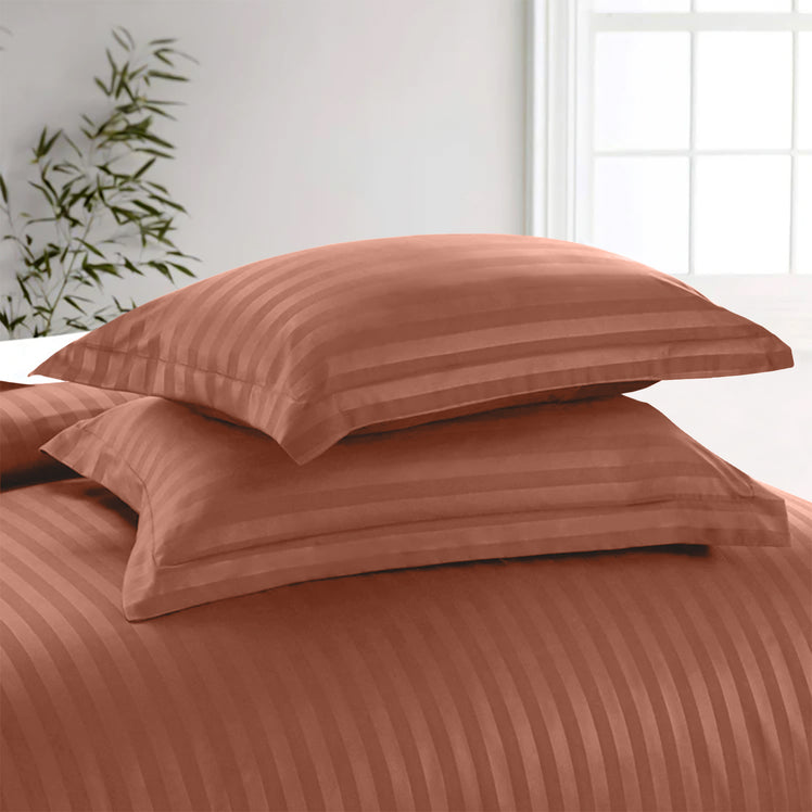 Rust Striped Bedding Duvet Cover Set
