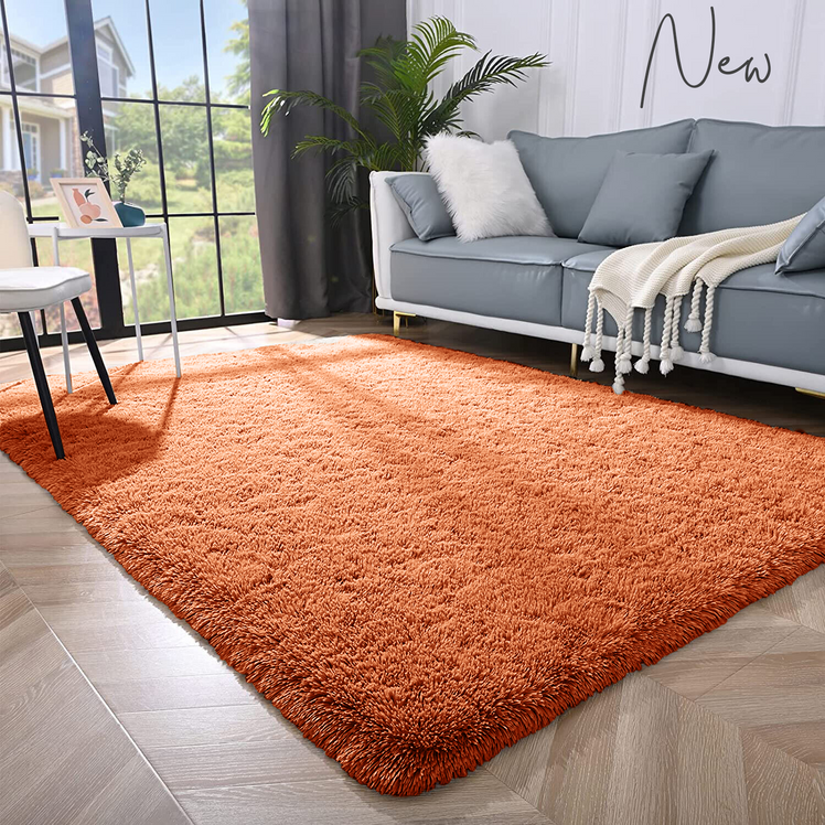 Rust Shaggy Rug Large Soft Fluffy Shag Pile