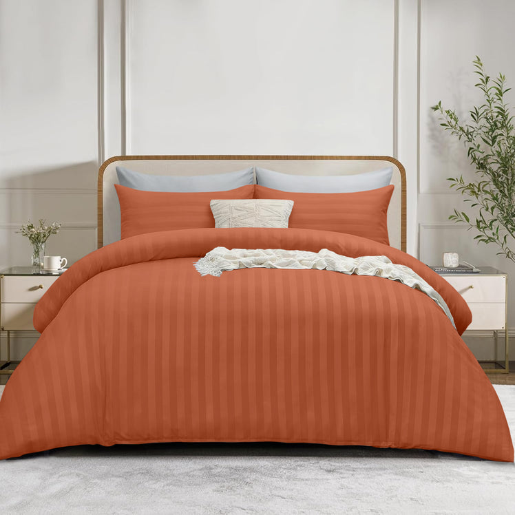 4 Piece Stripe Bedding Set - Duvet Cover, Fitted Sheet & Pillowcases