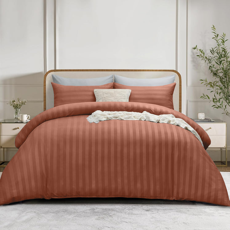 4 Piece Stripe Bedding Set - Duvet Cover, Fitted Sheet & Pillowcases