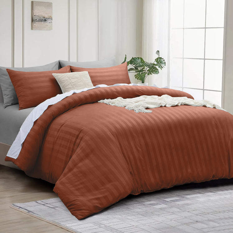 4 Piece Stripe Bedding Set - Duvet Cover, Fitted Sheet & Pillowcases