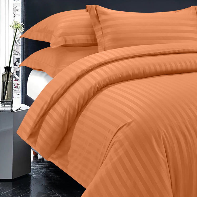 Rust Striped Bedding Duvet Cover Set