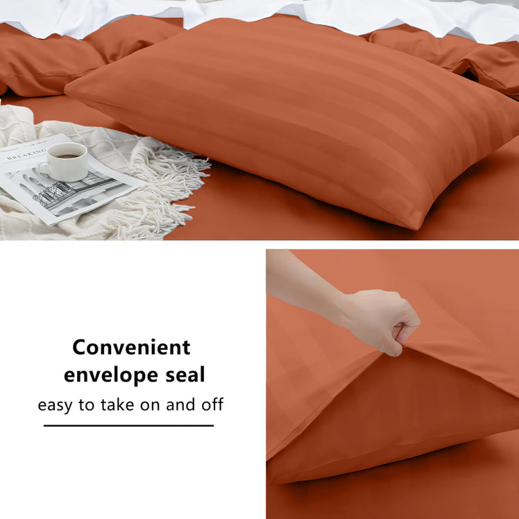 4 Piece Stripe Bedding Set - Duvet Cover, Fitted Sheet & Pillowcases