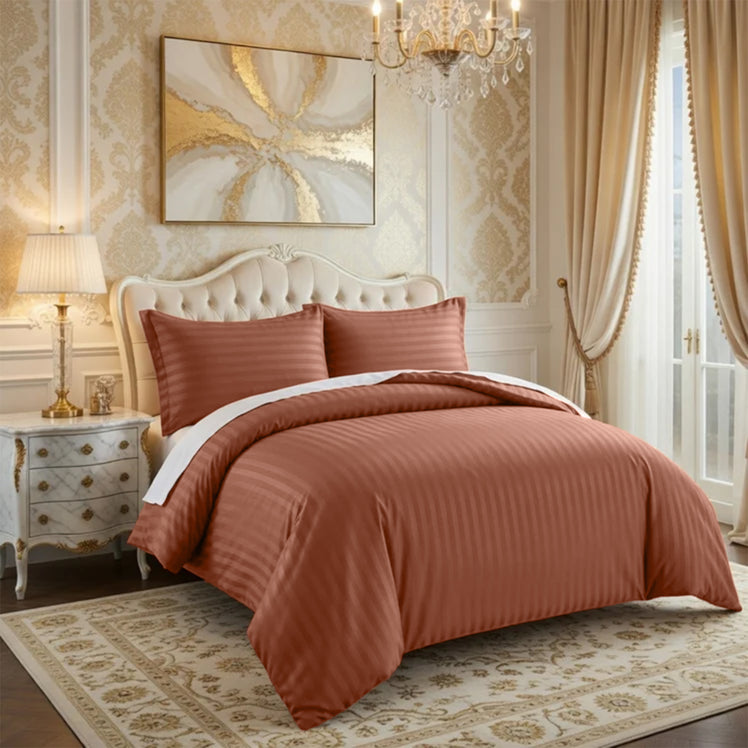 Rust Striped Bedding Duvet Cover Set