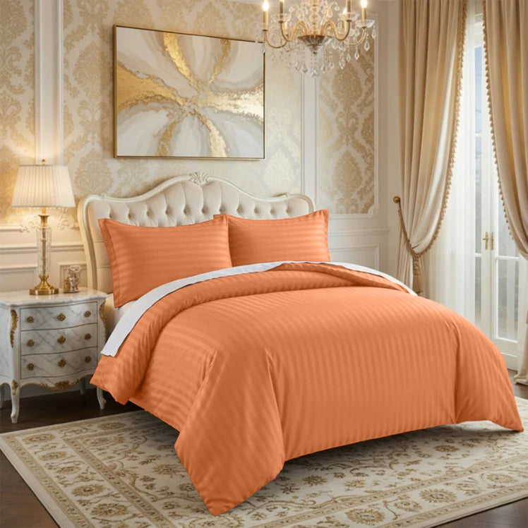 Rust Striped Bedding Duvet Cover Set