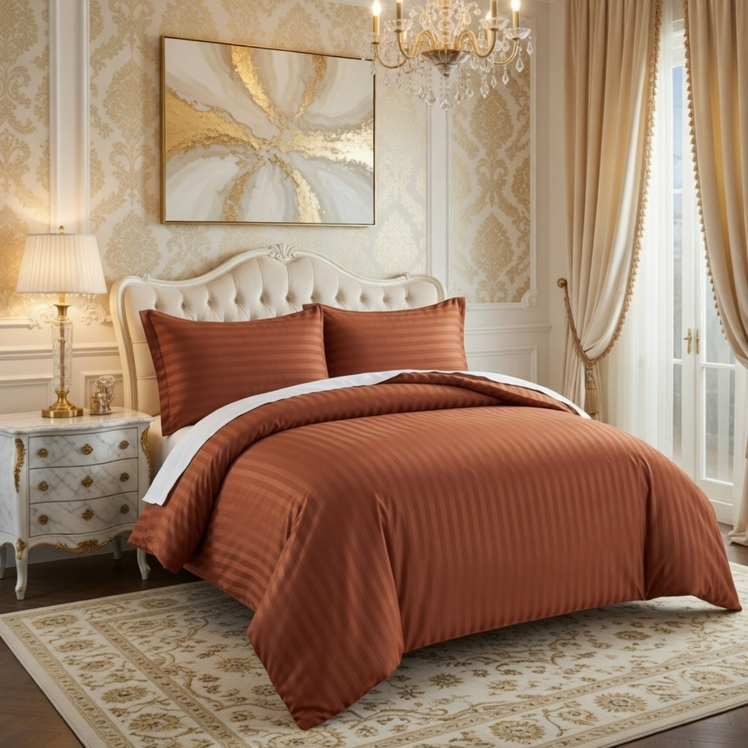 Rust Striped Bedding Duvet Cover Set