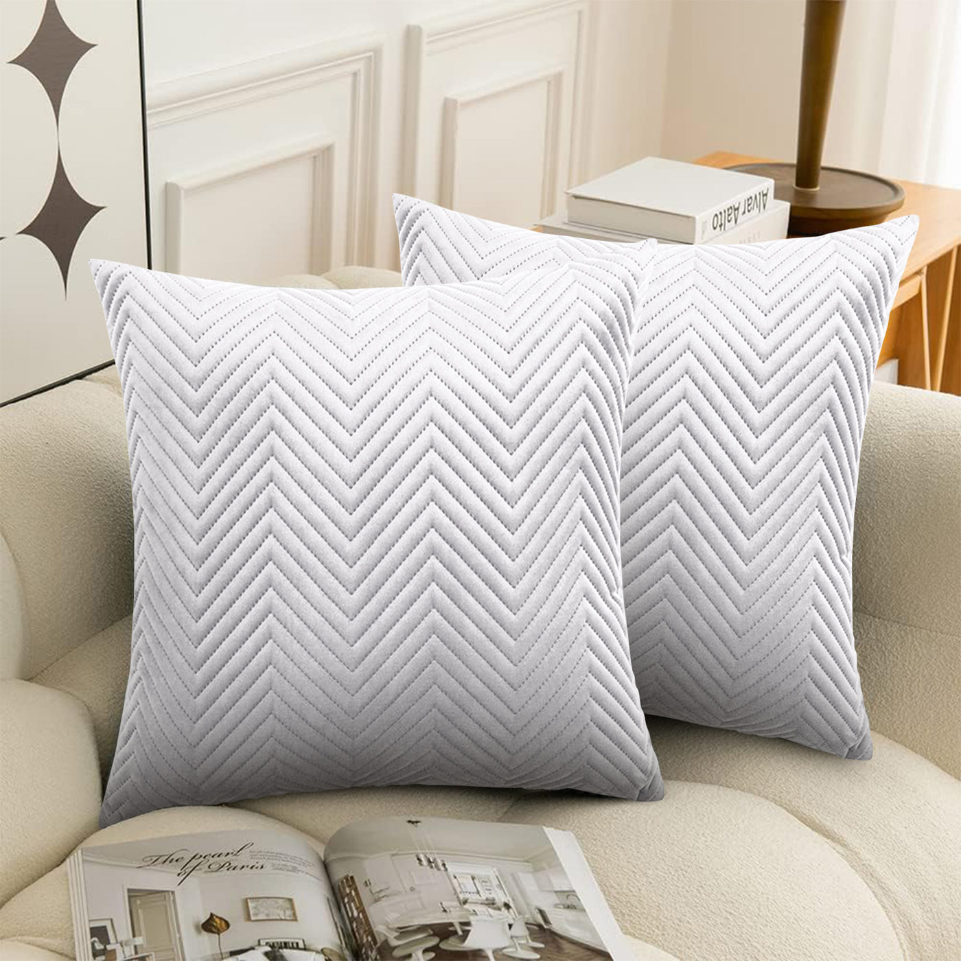 4 Pack Cushion Covers Chevron Design Velvet Fabric