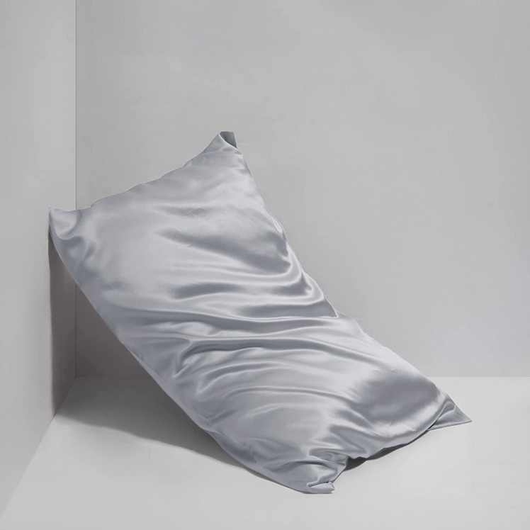 Silver Satin Silk Pillowcases Pair