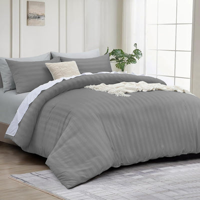 4 Piece Stripe Bedding Set - Duvet Cover, Fitted Sheet & Pillowcases