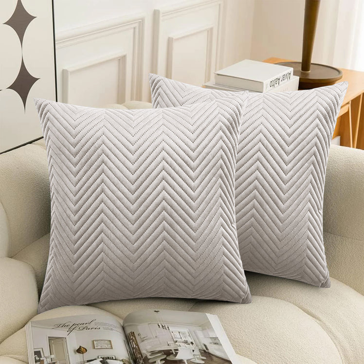 2 & 4 Pack Cushion Covers Chevron Design Velvet Fabric
