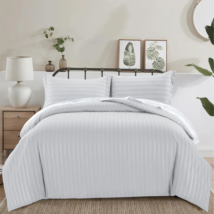 Silver Striped Bedding Duvet Cover Set