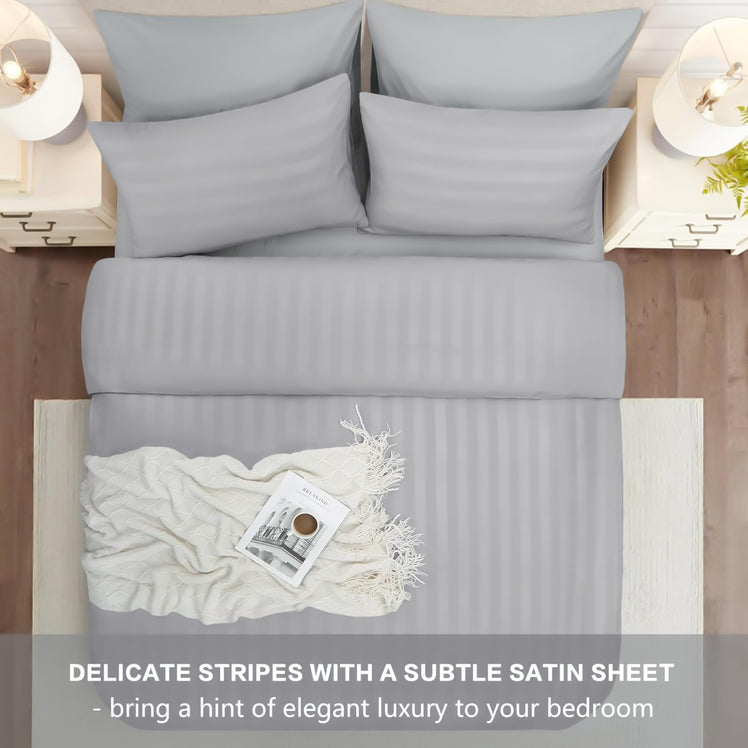 4 Piece Stripe Bedding Set - Duvet Cover, Fitted Sheet & Pillowcases