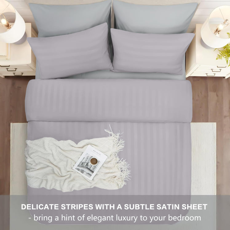 4 Piece Stripe Bedding Set - Duvet Cover, Fitted Sheet & Pillowcases