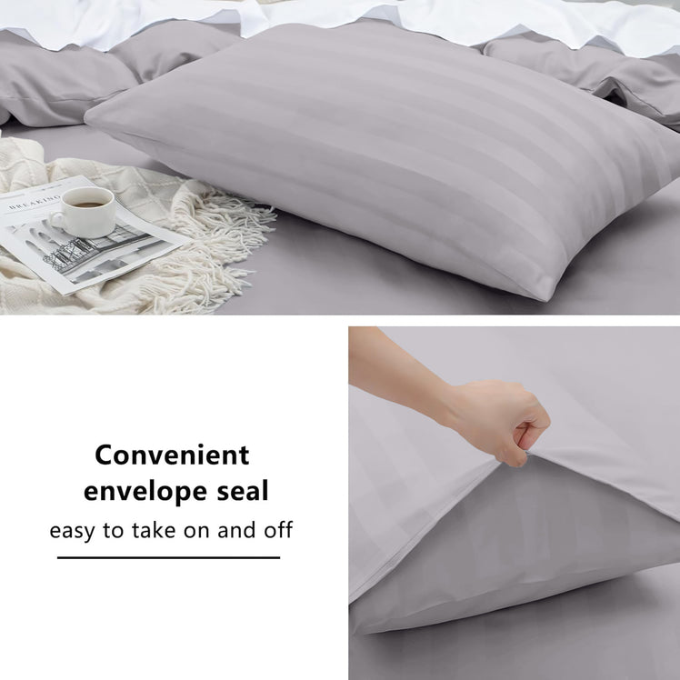 4 Piece Stripe Bedding Set - Duvet Cover, Fitted Sheet & Pillowcases