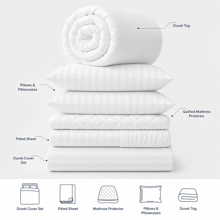 White Stripe Bedding Set Bundle - Hotel Collection Bed Linen