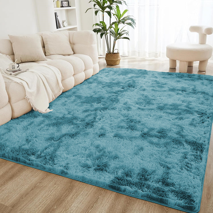 Tie Dye Teal Shaggy Rug