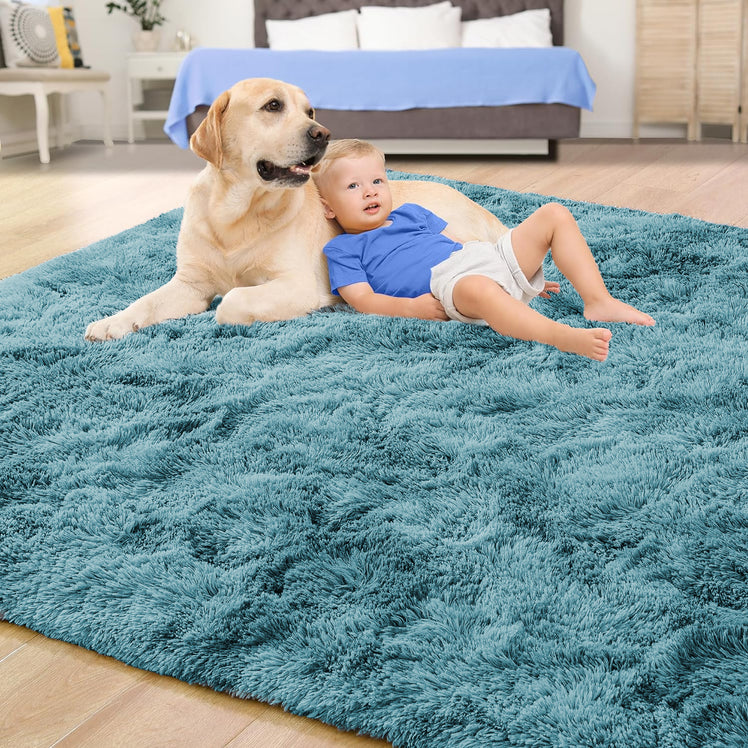 Tie Dye Teal Shaggy Rug