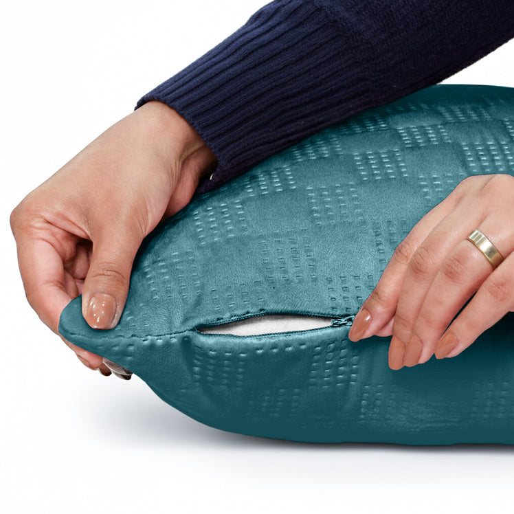 Check Embossed Velvet Cushion Cover