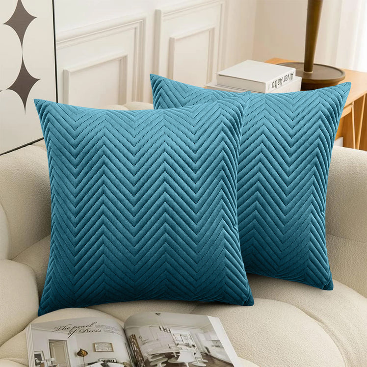 2 & 4 Pack Cushion Covers Chevron Design Velvet Fabric