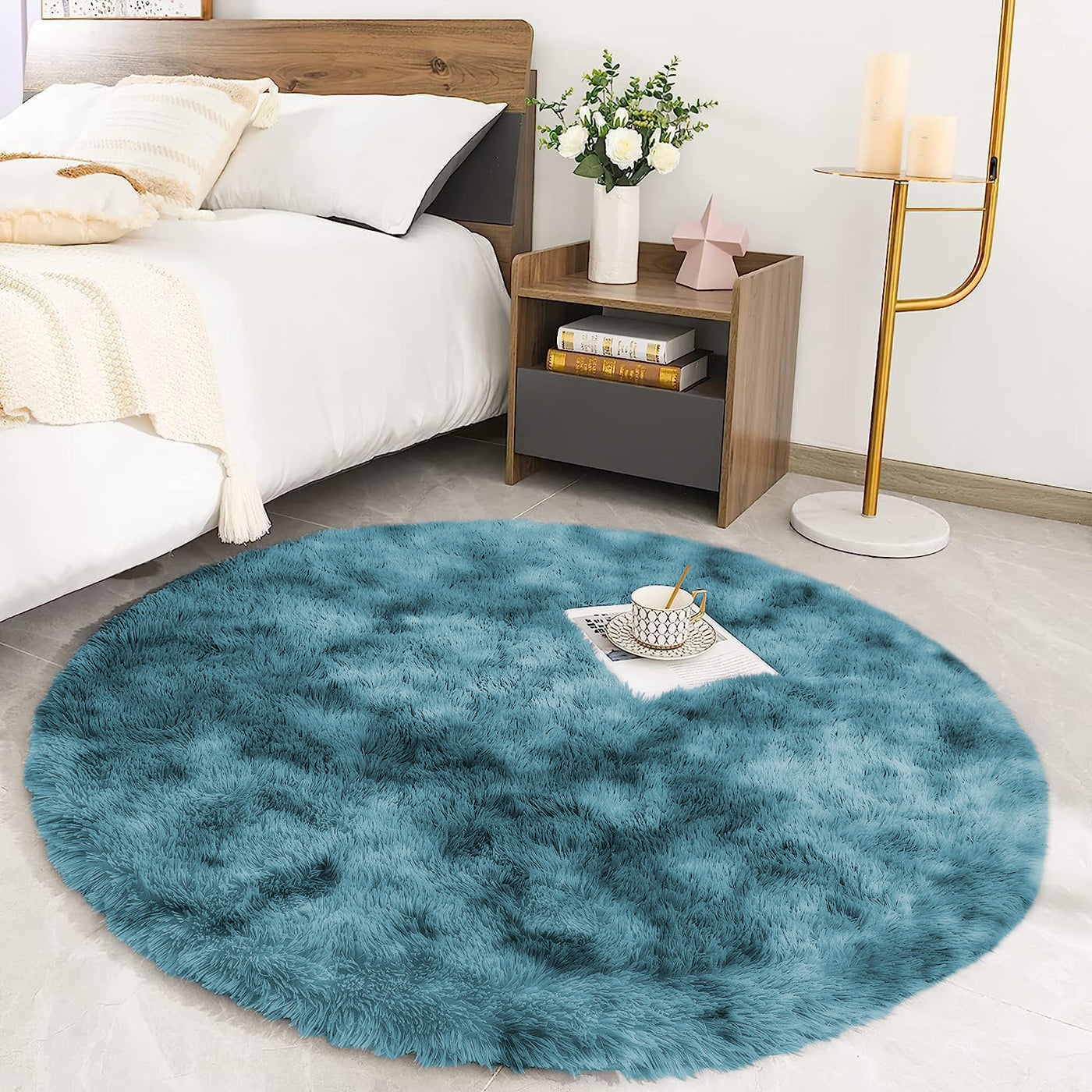 Tie Dye Teal Shaggy Rug
