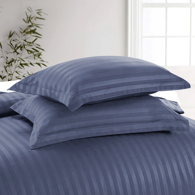 Washed Blue Duvet Cover Striped Pattern Bedding Set