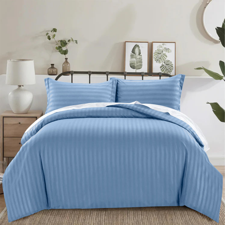 Washed Blue Striped Bedding Duvet Cover Set