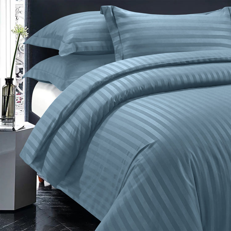 Washed Blue Striped Bedding Duvet Cover Set