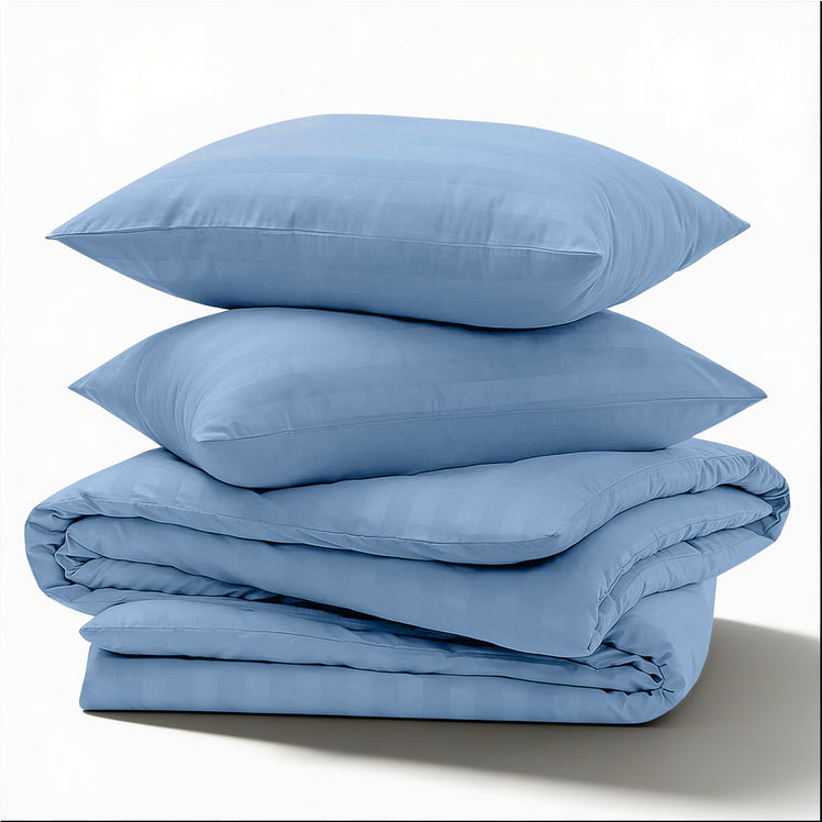 Washed Blue Striped Bedding Duvet Cover Set
