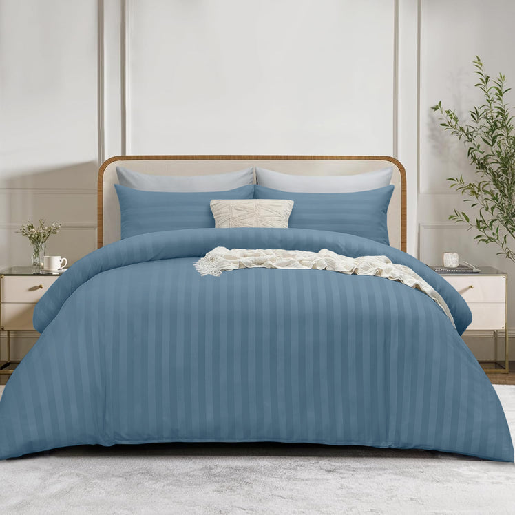 4 Piece Stripe Bedding Set - Duvet Cover, Fitted Sheet & Pillowcases