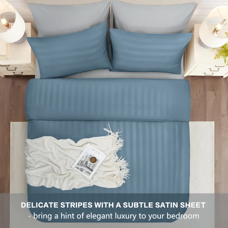 4 Piece Stripe Bedding Set - Duvet Cover, Fitted Sheet & Pillowcases