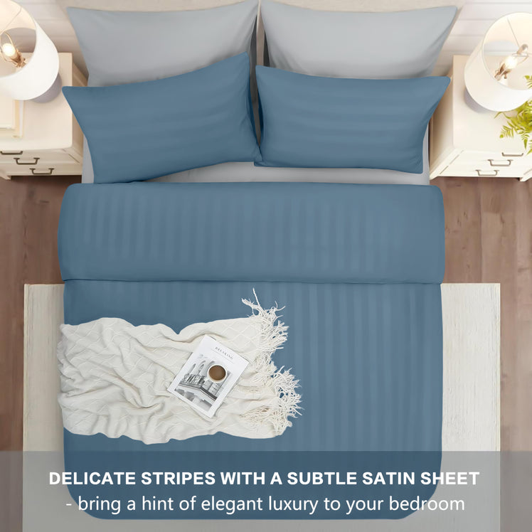 4 Piece Stripe Bedding Set - Duvet Cover, Fitted Sheet & Pillowcases